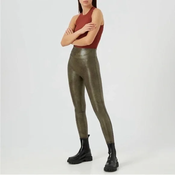 Spanx Faux leather croc leggings in olive green